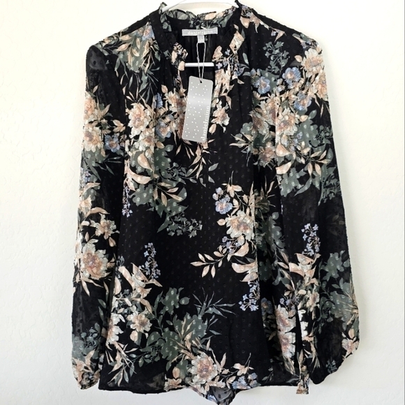Daniel Rainn Anthropologie Black Floral Blouse size Small - Picture 1 of 5